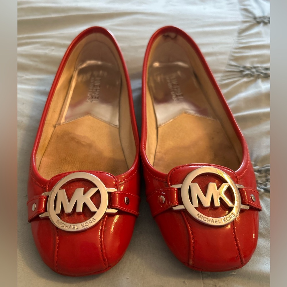 Michael Kors Red Leather Flats with Silver Logo
